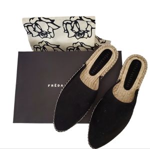 Freda Salvador Black Suede Ziggy Mules Slip-ons